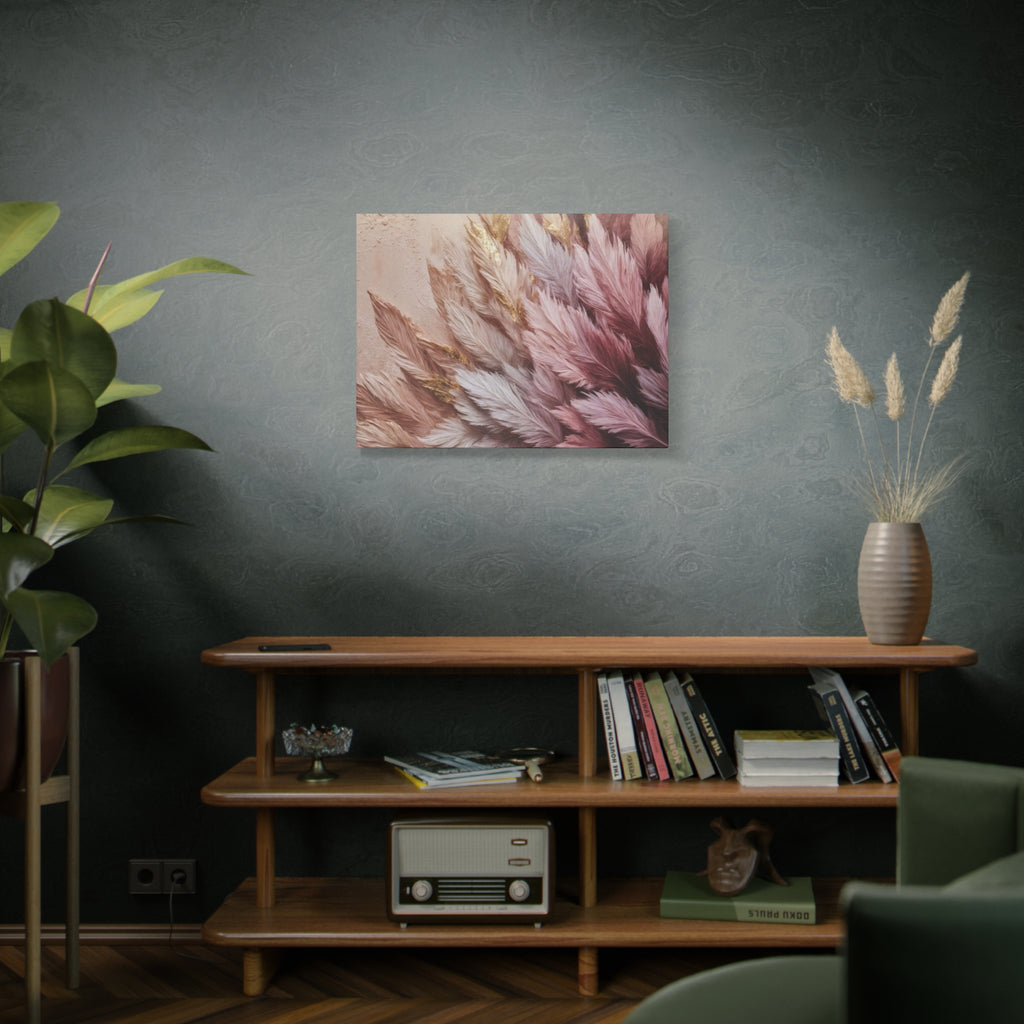 Feathered Pampas Wall Art Canvas — Blush Pink Botanical Decor, Matte Stretched 1.25"