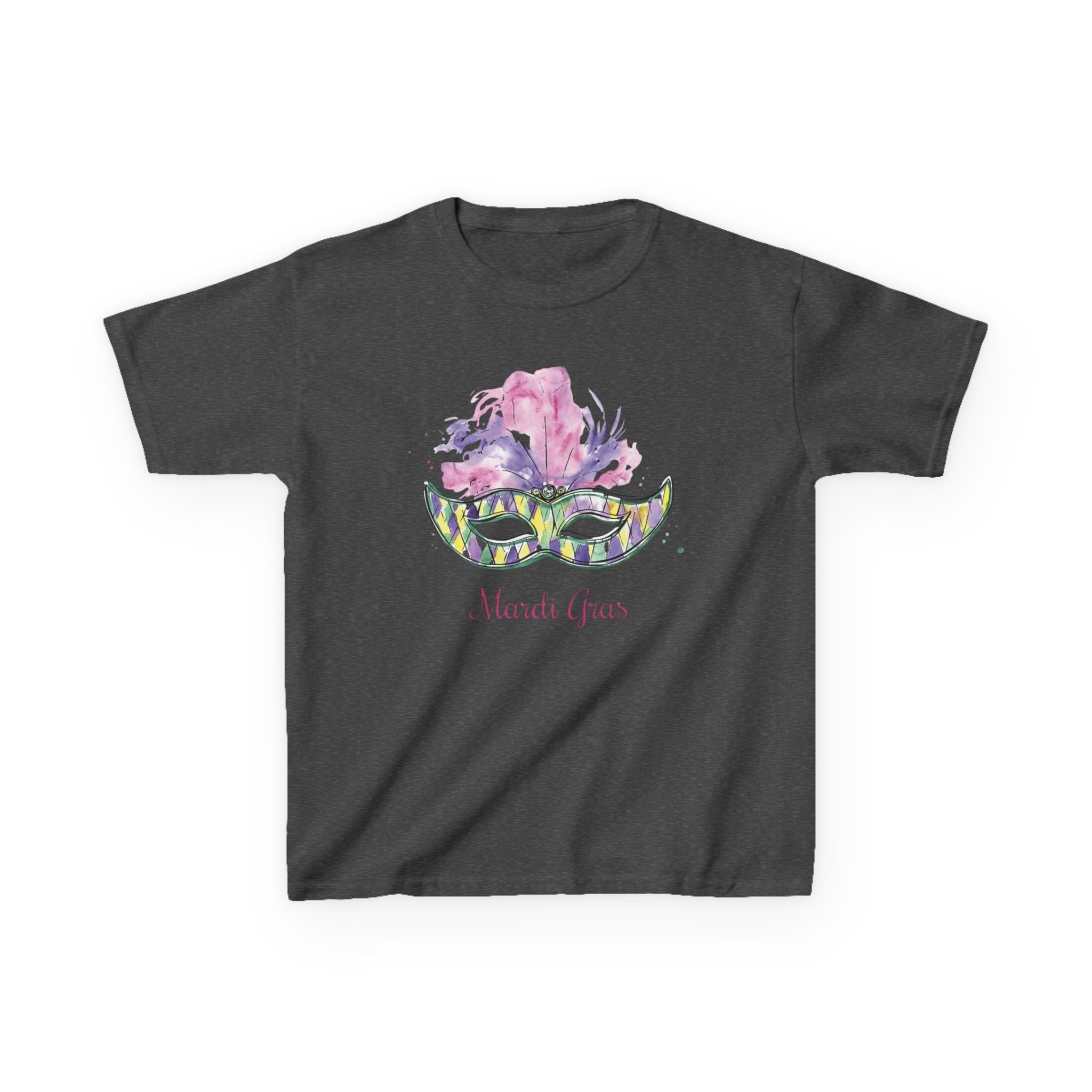 Kids T-Shirt — Watercolor Mardi Gras Mask Design