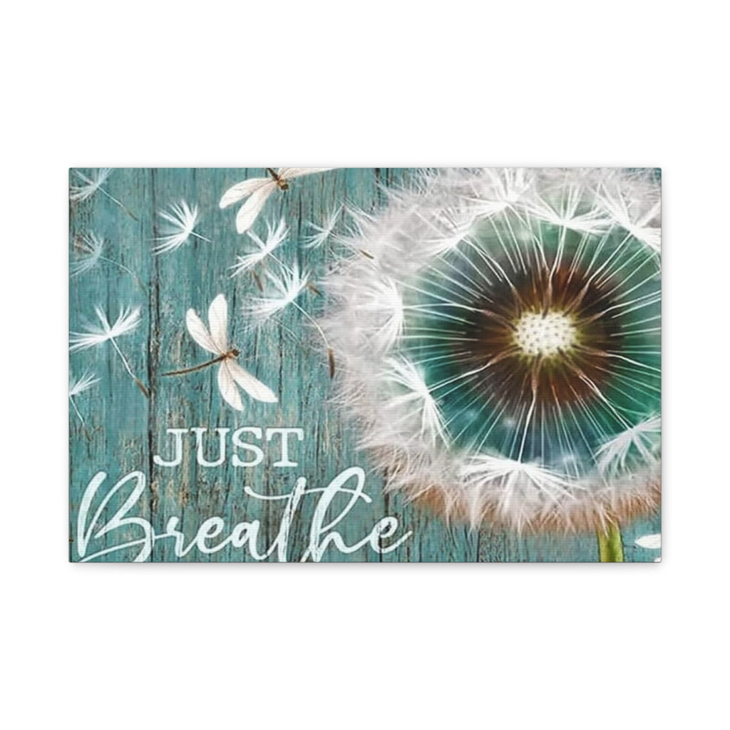 Canvas Wall Art — "Just Breathe" Dandelion Rustic Teal