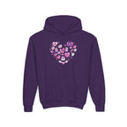 Youth Heart Doodle Hoodie — Pink Valentine Love Graphic Sweatshirt