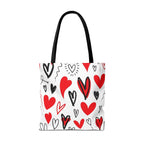 Heart Pattern Tote Bag — Red & Black Doodle Hearts All-Over Print