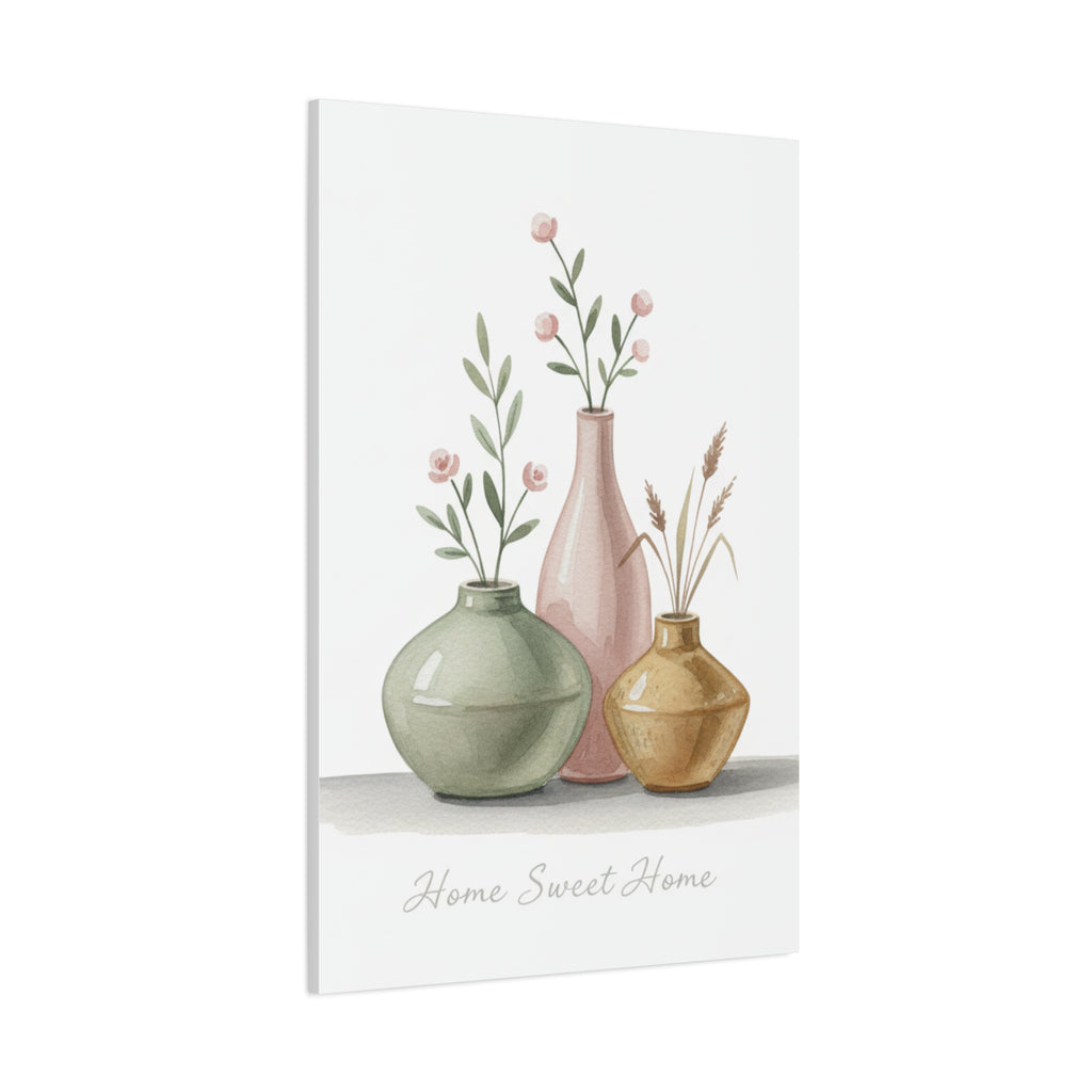 Home Sweet Home Canvas Wall Art — Pastel Vases Still Life Matte Stretched Canvas