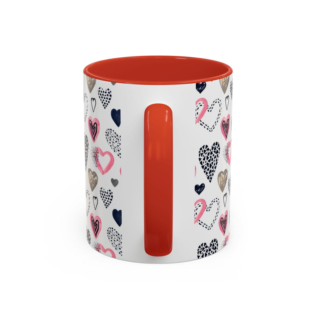 Heart Pattern Accent Coffee Mug — Pink & Navy Love Design (11/15 oz)