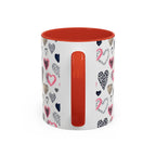 Heart Pattern Accent Coffee Mug — Pink & Navy Love Design (11/15 oz)
