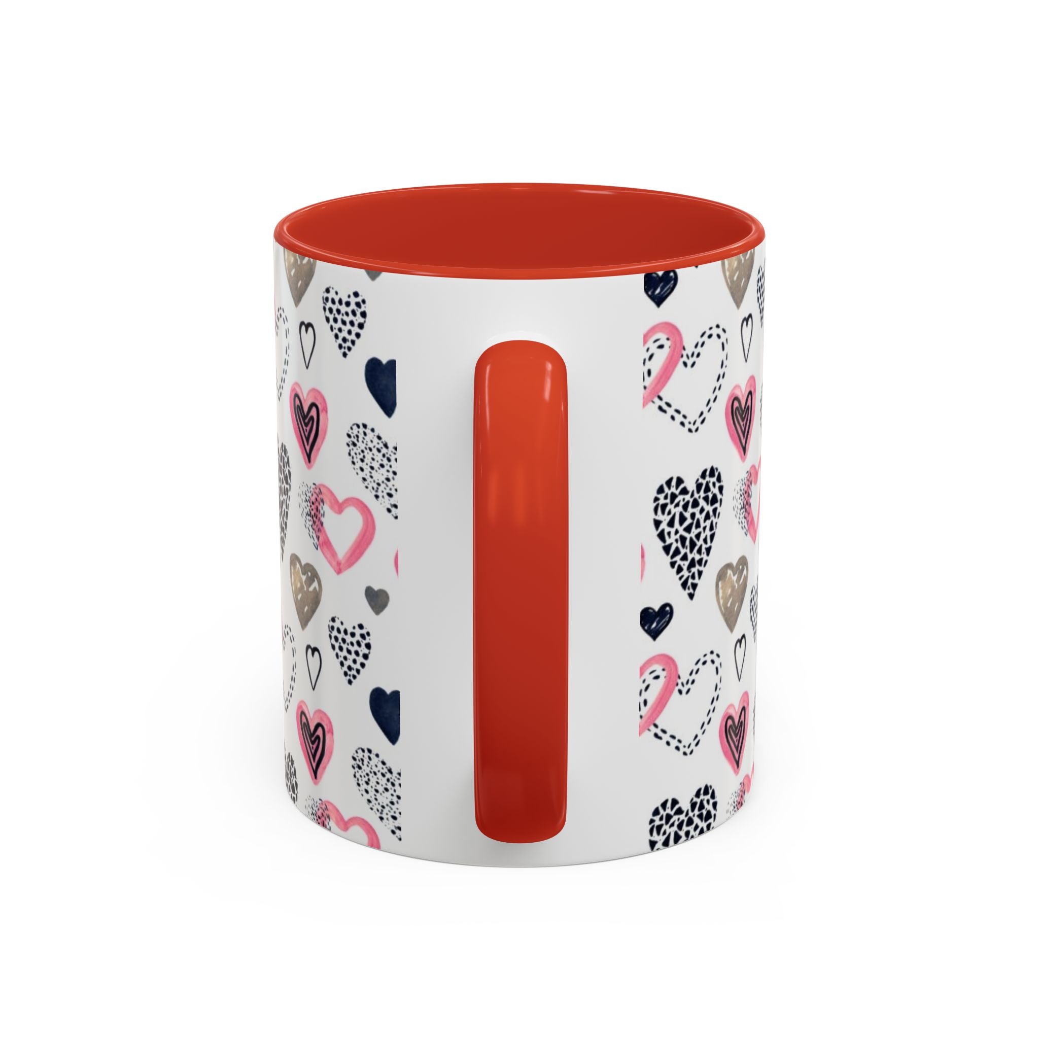 Heart Pattern Accent Coffee Mug — Pink & Navy Love Design (11/15 oz)