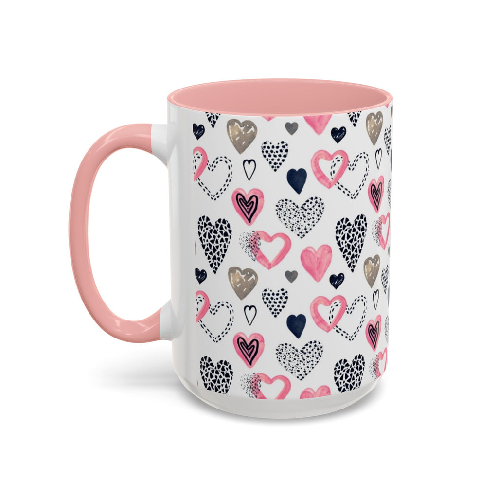 Heart Pattern Accent Coffee Mug — Pink & Navy Love Design (11/15 oz)