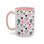 Heart Pattern Accent Coffee Mug — Pink & Navy Love Design (11/15 oz)