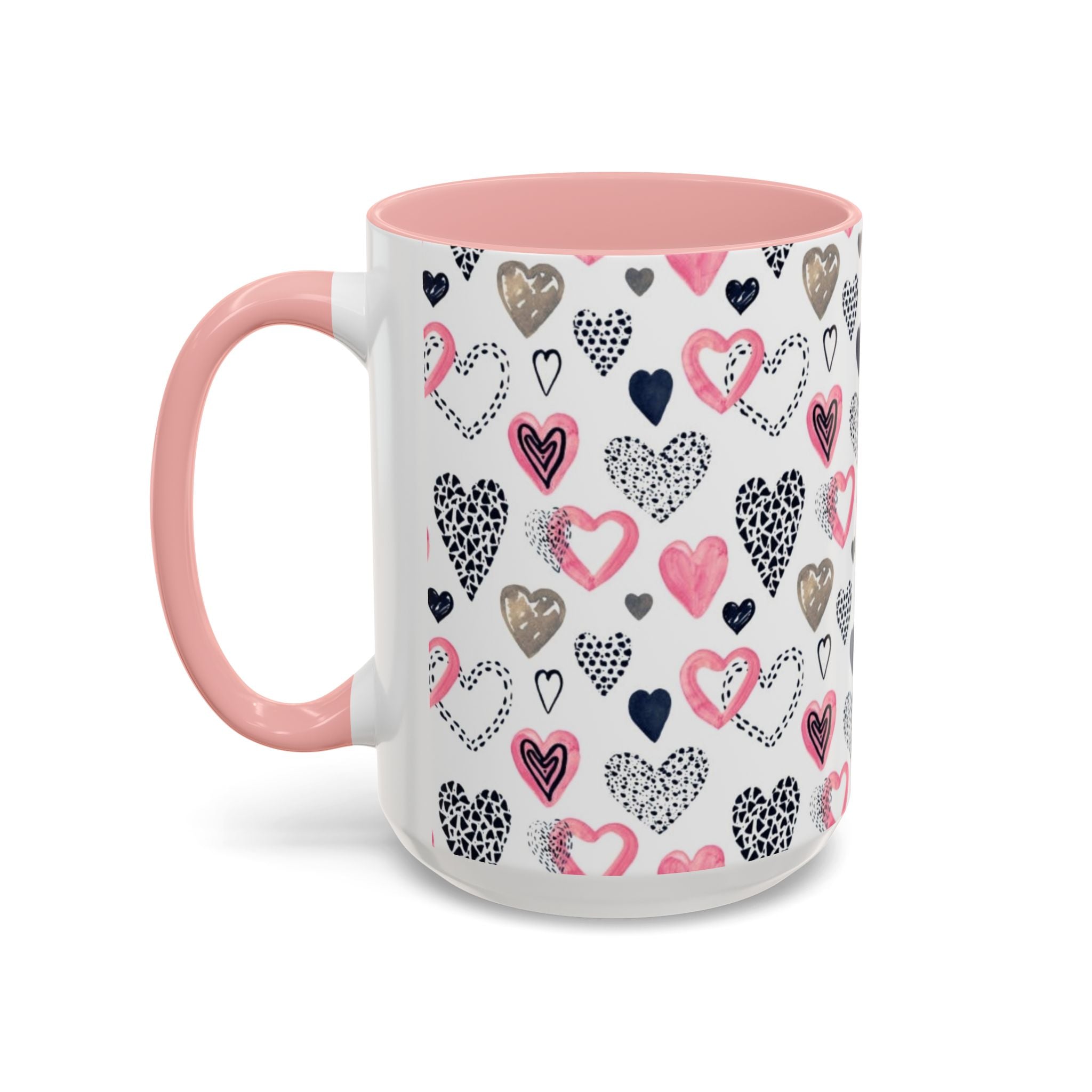 Heart Pattern Accent Coffee Mug — Pink & Navy Love Design (11/15 oz)