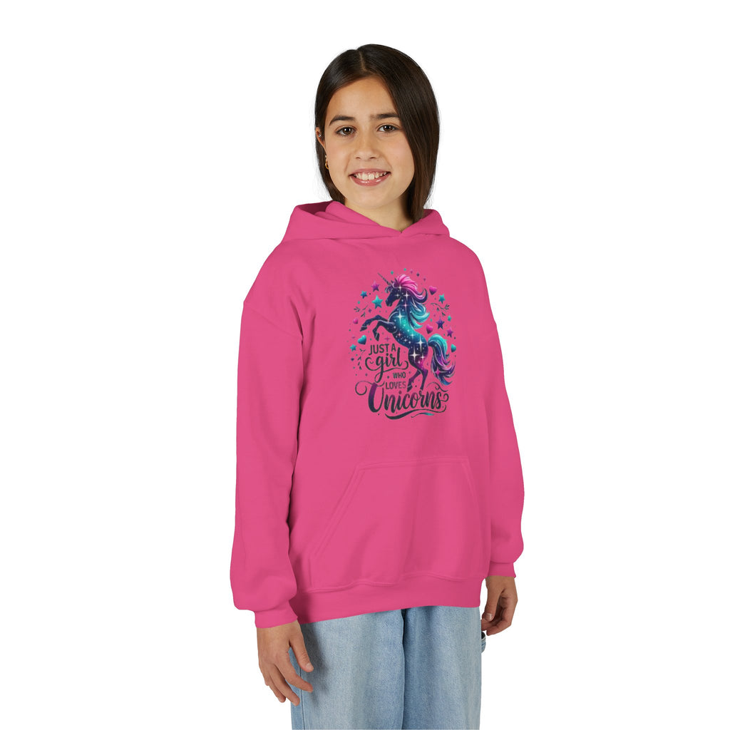 Youth Unicorn Hoodie - "Just a Girl Who Loves Unicorns" Cute Magical Kids Sweatshirt