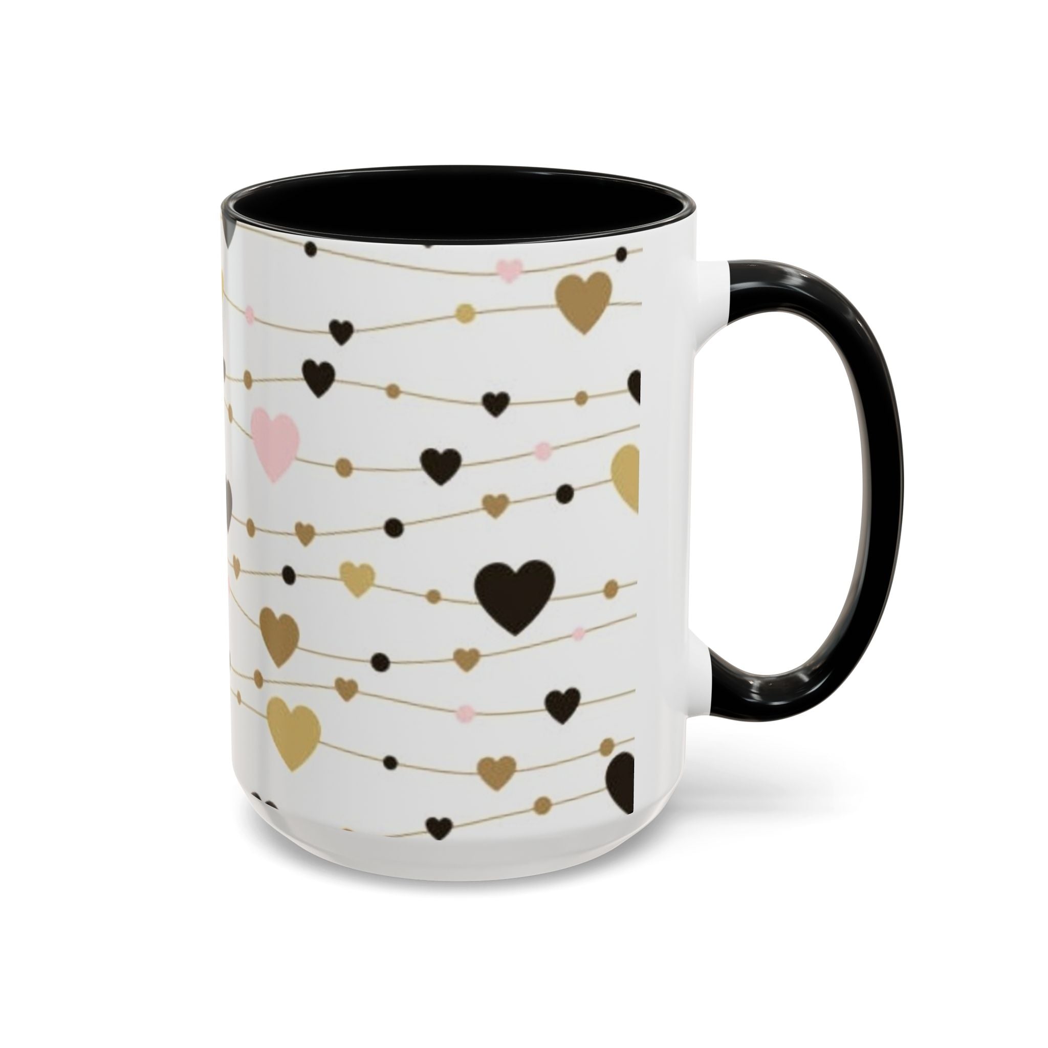 Heart Garland Accent Coffee Mug — Pink & Gold Valentine Ceramic
