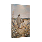 Jesus and Child Walking in Field Canvas Art - Religious Wall Decor