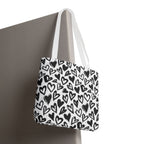 Heart Pattern Tote Bag — Black & White Hand-Drawn Hearts All-Over Print