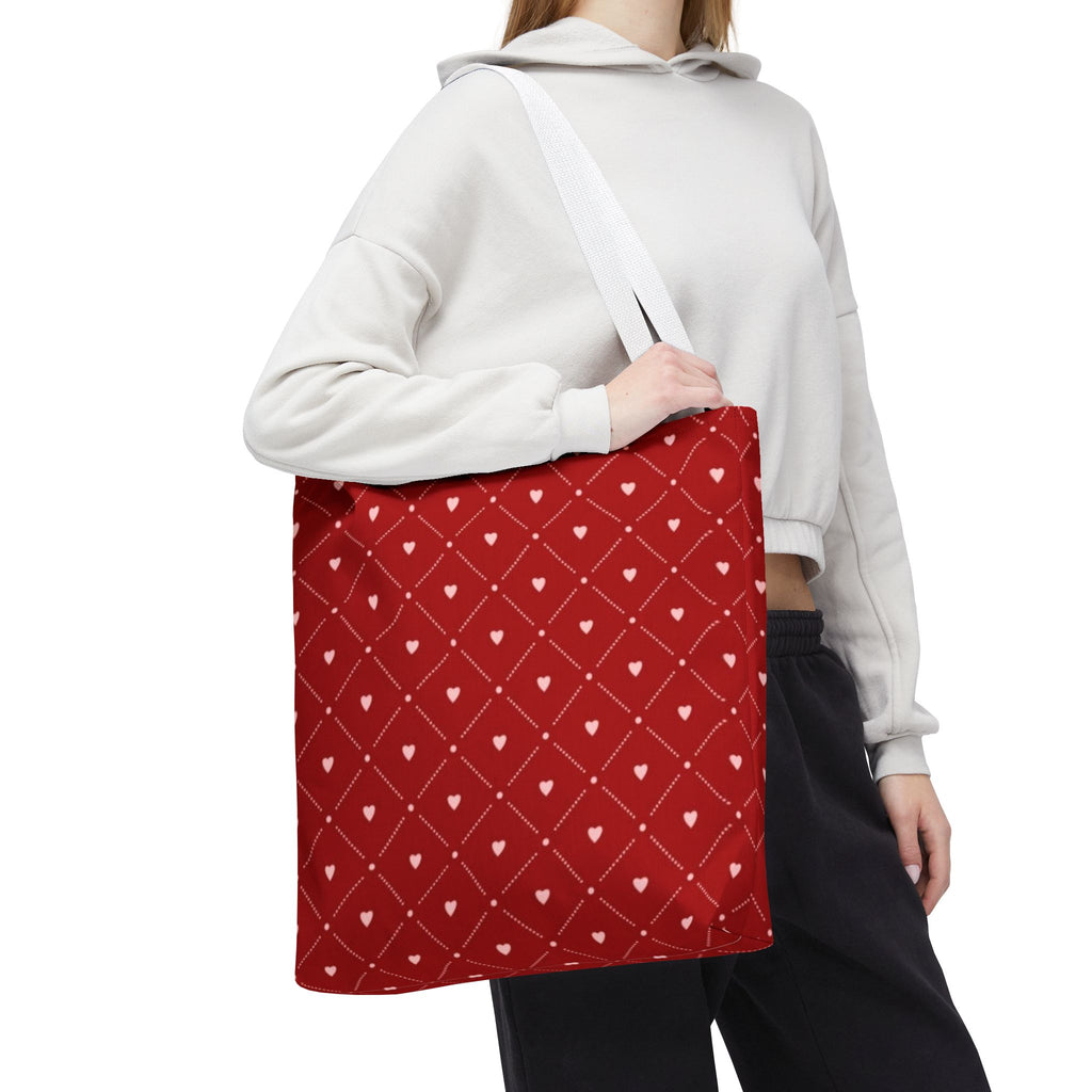 Valentine Red Diamond Heart Tote Bag — All-Over Print Canvas Shopper