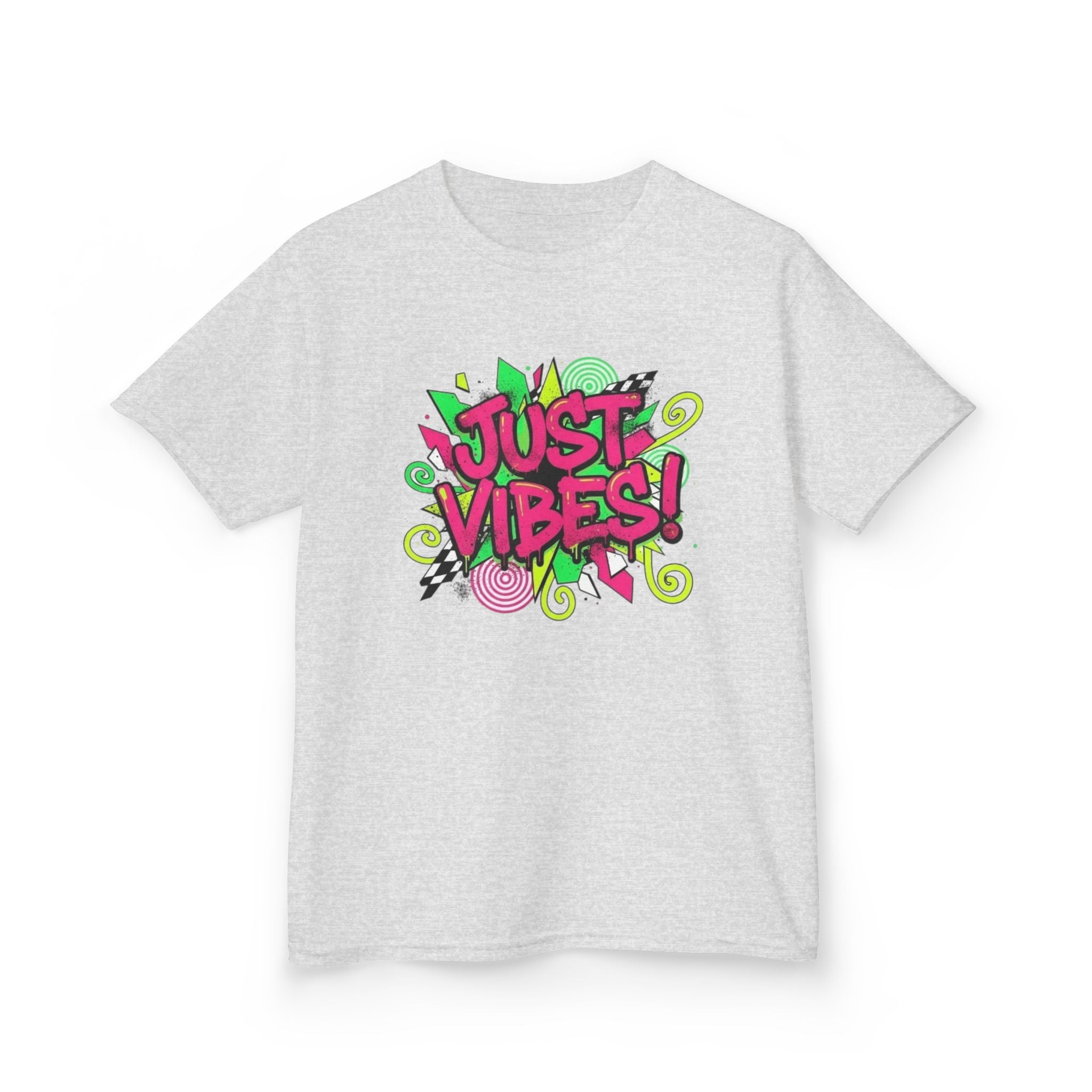 Kids T‑Shirt — "Just Vibes" Neon Graffiti Graphic Tee for Playful, Trendy Kids