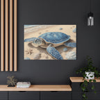 Blue Sea Turtle Canvas Art — Coastal Beach Wall Decor