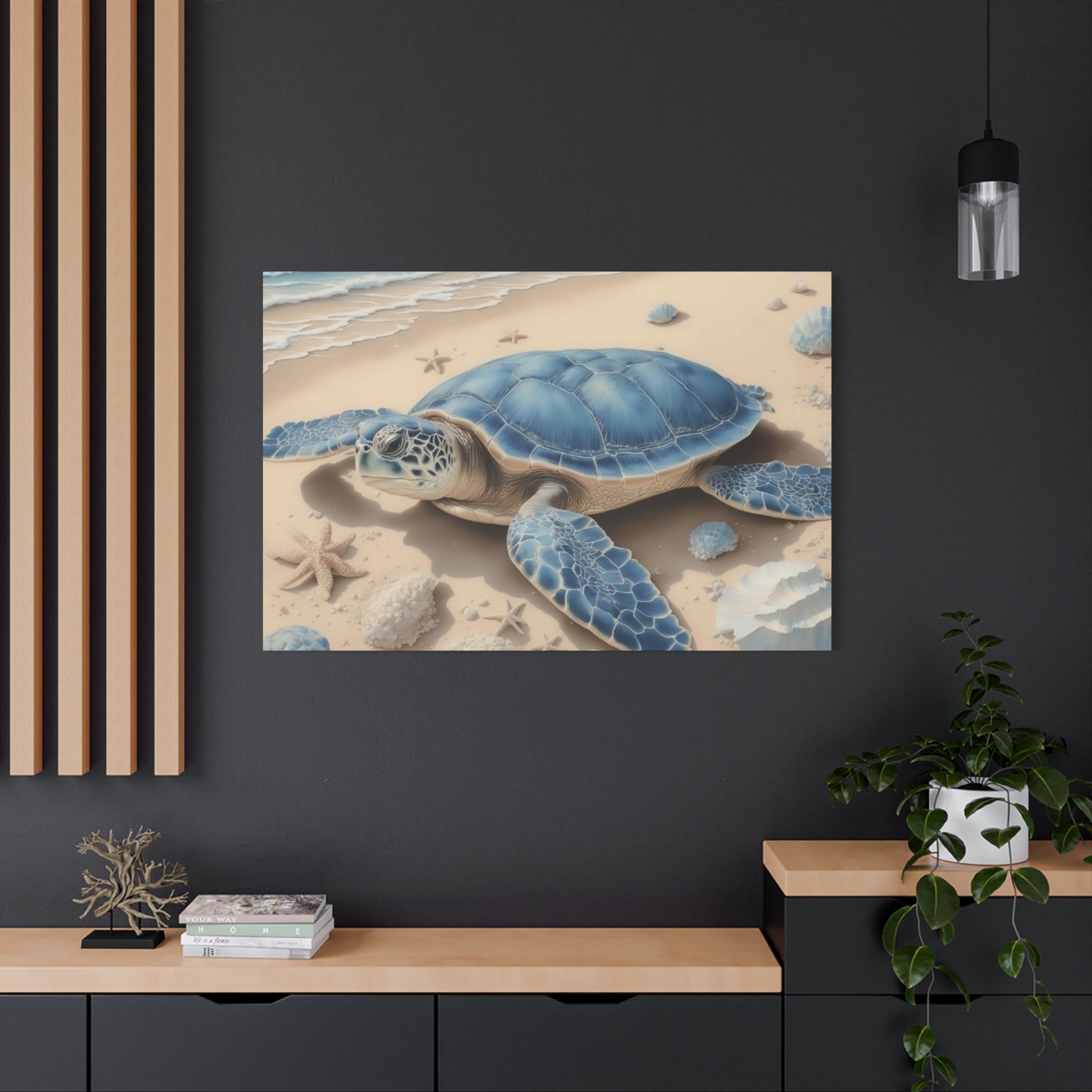 Blue Sea Turtle Canvas Art — Coastal Beach Wall Decor