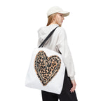 Leopard Heart Tote Bag – Animal Print Heart Canvas Tote