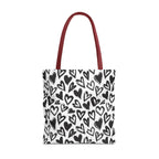 Heart Pattern Tote Bag — Black & White Hand-Drawn Hearts All-Over Print