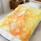 Golden Heart Bokeh Velveteen Plush Blanket — Cozy Soft Throw for Valentine’s & Home