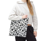 Heart Pattern Tote Bag — Black & White Hand-Drawn Hearts All-Over Print