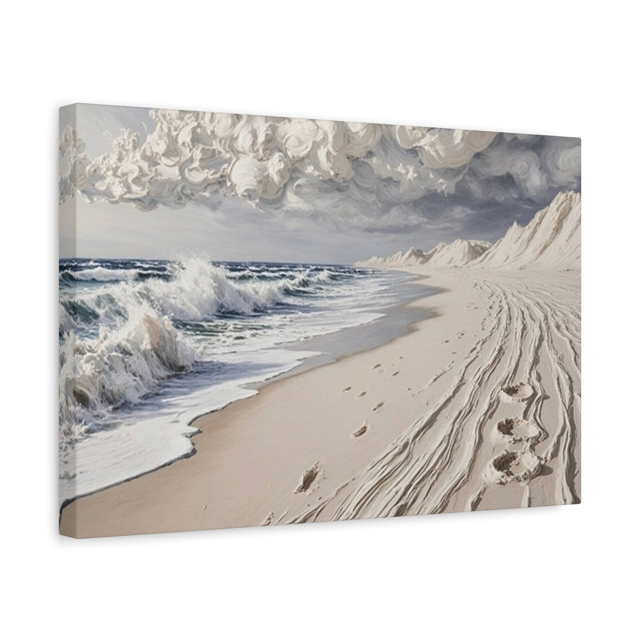Coastal Serenity Matte Canvas Wall Art — Ocean Waves & Sandy Footprints