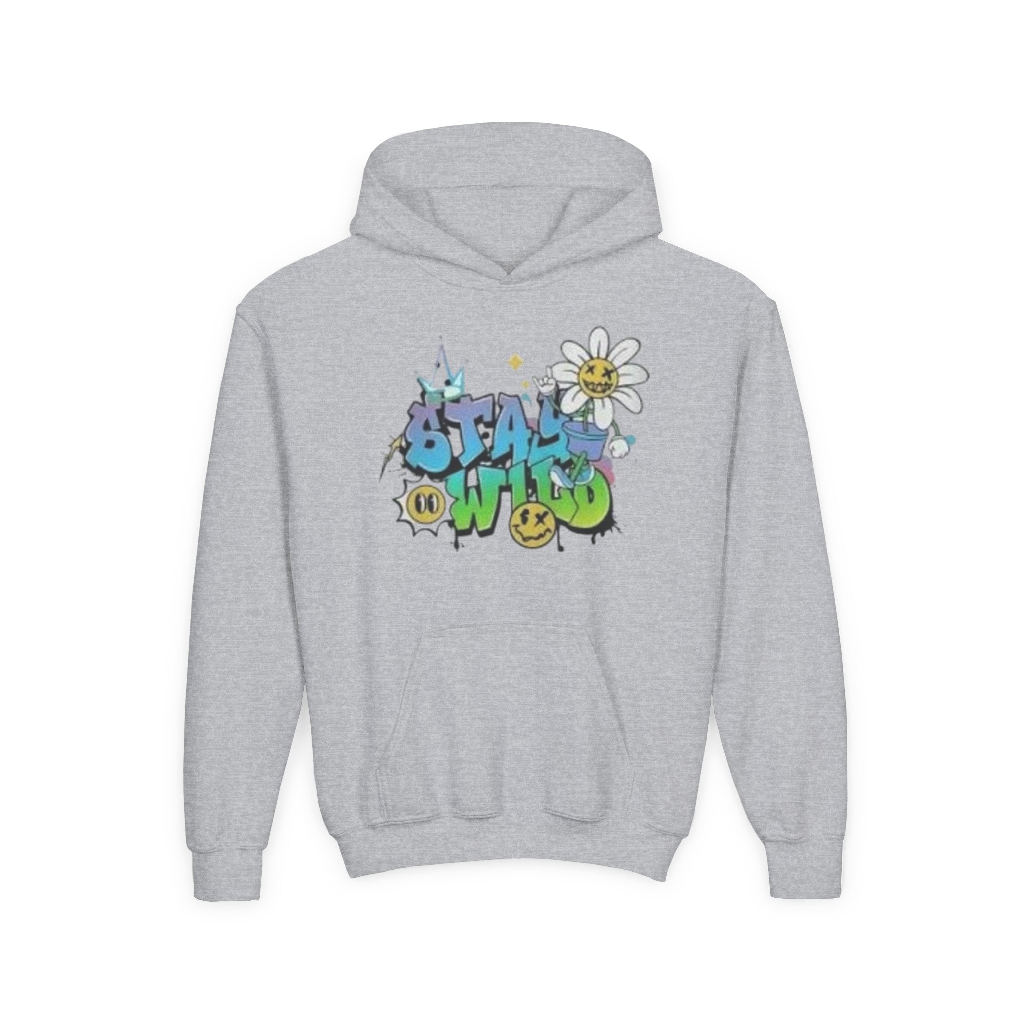Youth Hoodie — "Stay Wild" Graffiti Daisy Streetwear