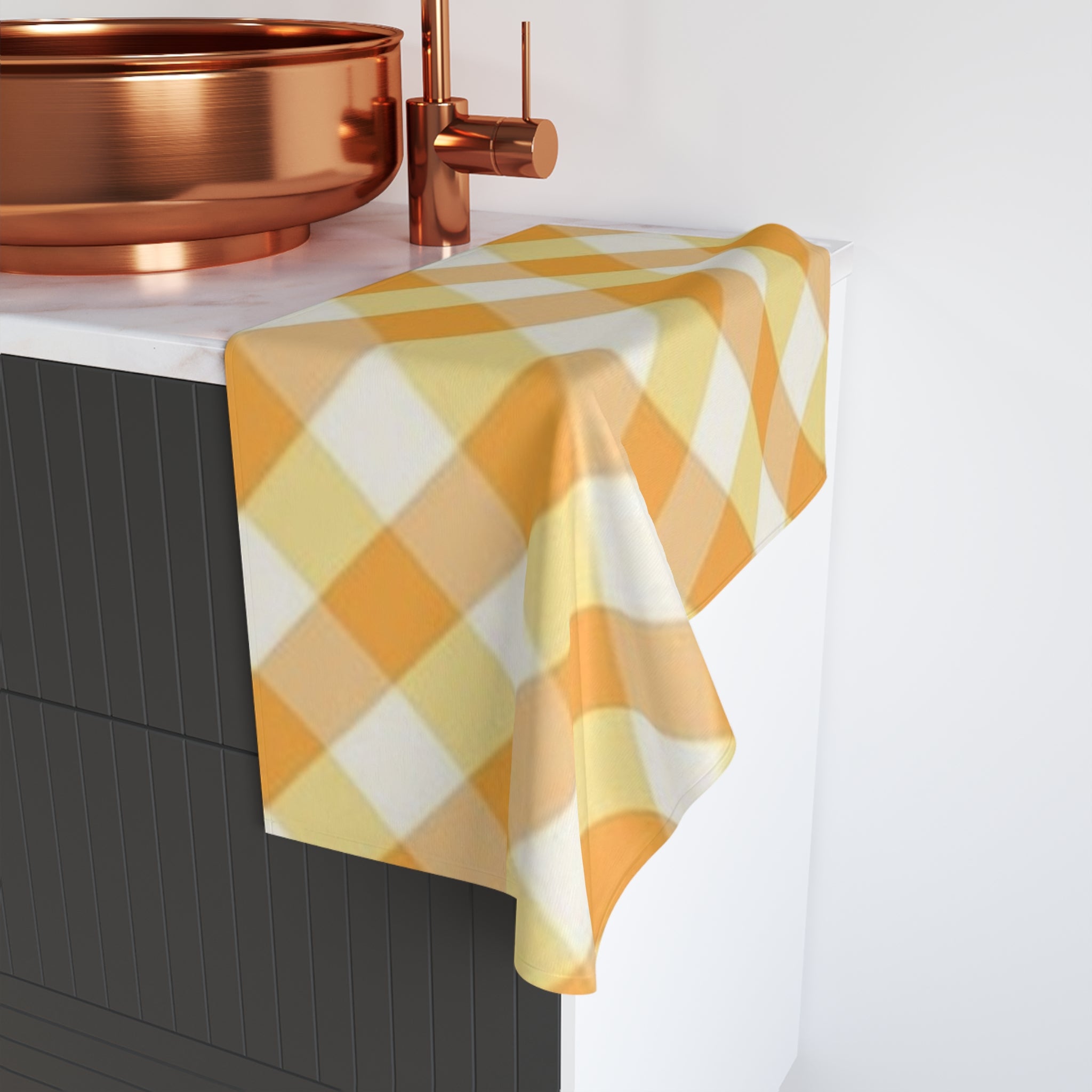 Buffalo Plaid Hand Towel - Orange & Yellow Check Kitchen Towel