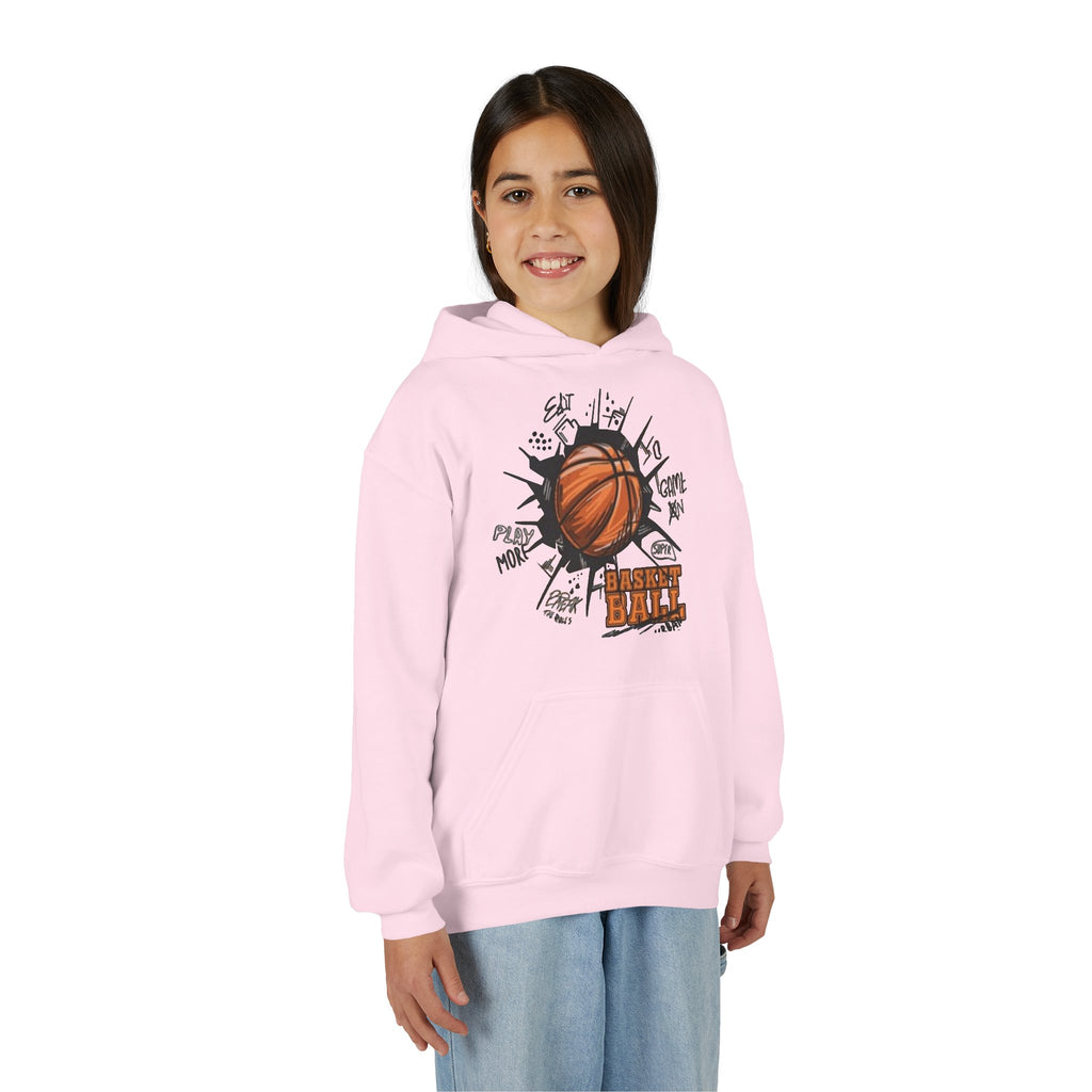 Youth Basketball Hoodie – "Basket Ball" Graphic Pullover for Kids
