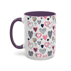 Heart Pattern Accent Coffee Mug — Pink & Navy Love Design (11/15 oz)