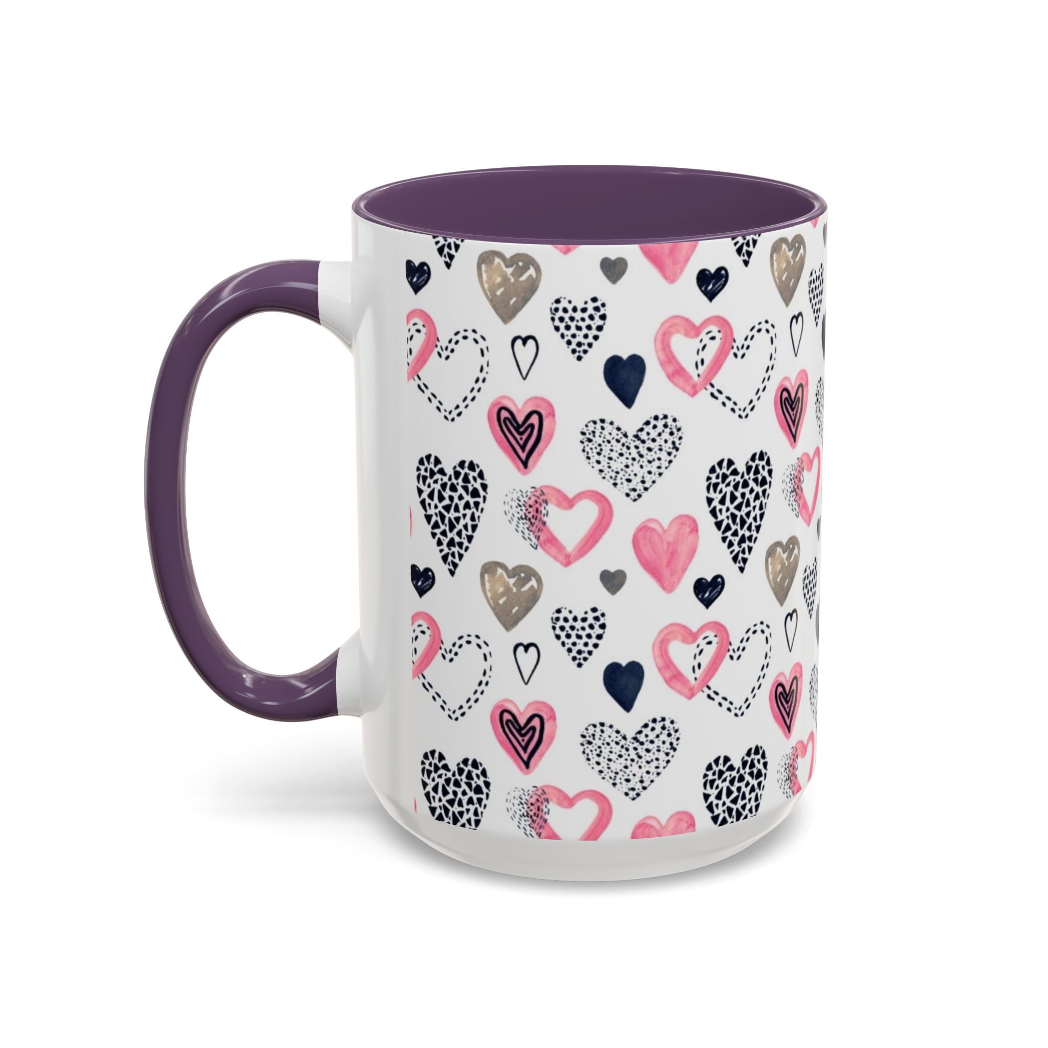 Heart Pattern Accent Coffee Mug — Pink & Navy Love Design (11/15 oz)