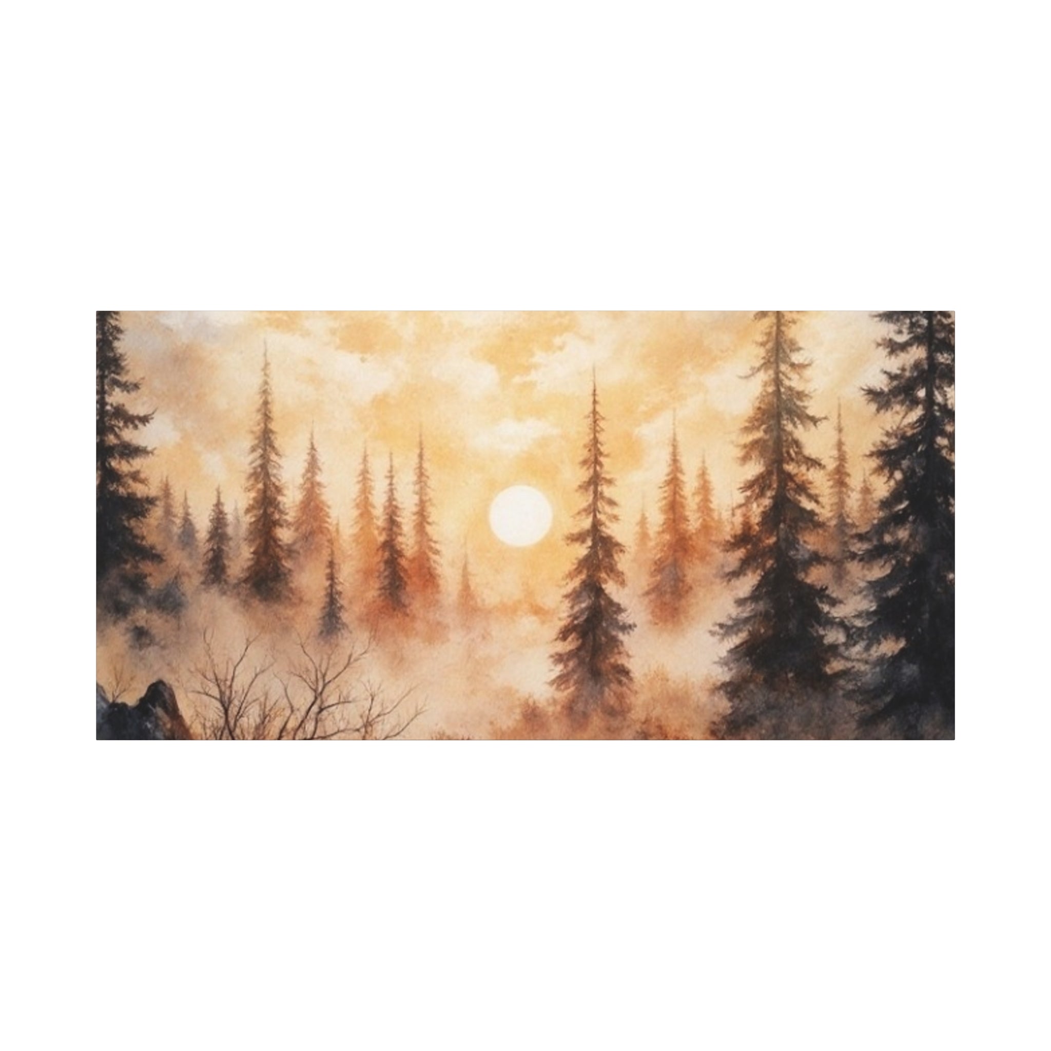 Canvas Wall Art - Misty Pine Forest Sunrise Matte Stretched Canvas