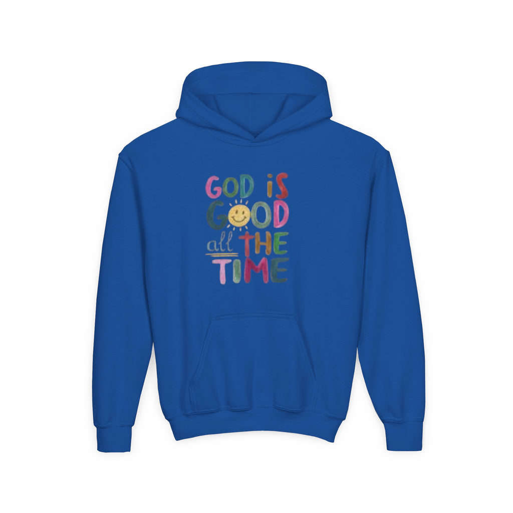 Youth Hoodie — "God Is Good All The Time" Colorful Faith Pullover