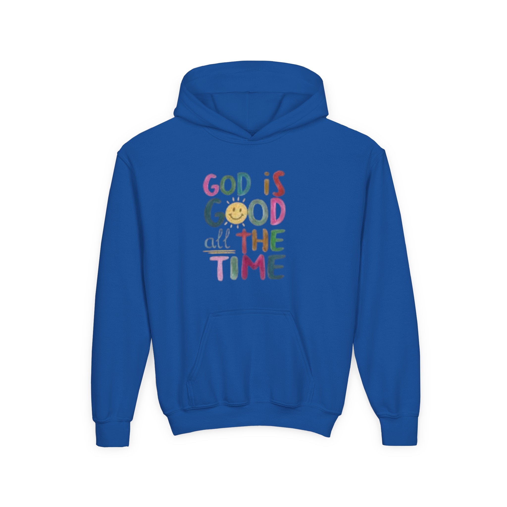 Youth Hoodie — "God Is Good All The Time" Colorful Faith Pullover