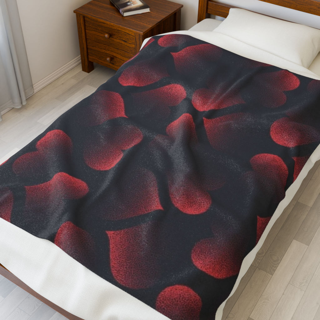 Red Heart Pattern Velveteen Plush Blanket — Cozy Romantic Throw for Valentine’s Day