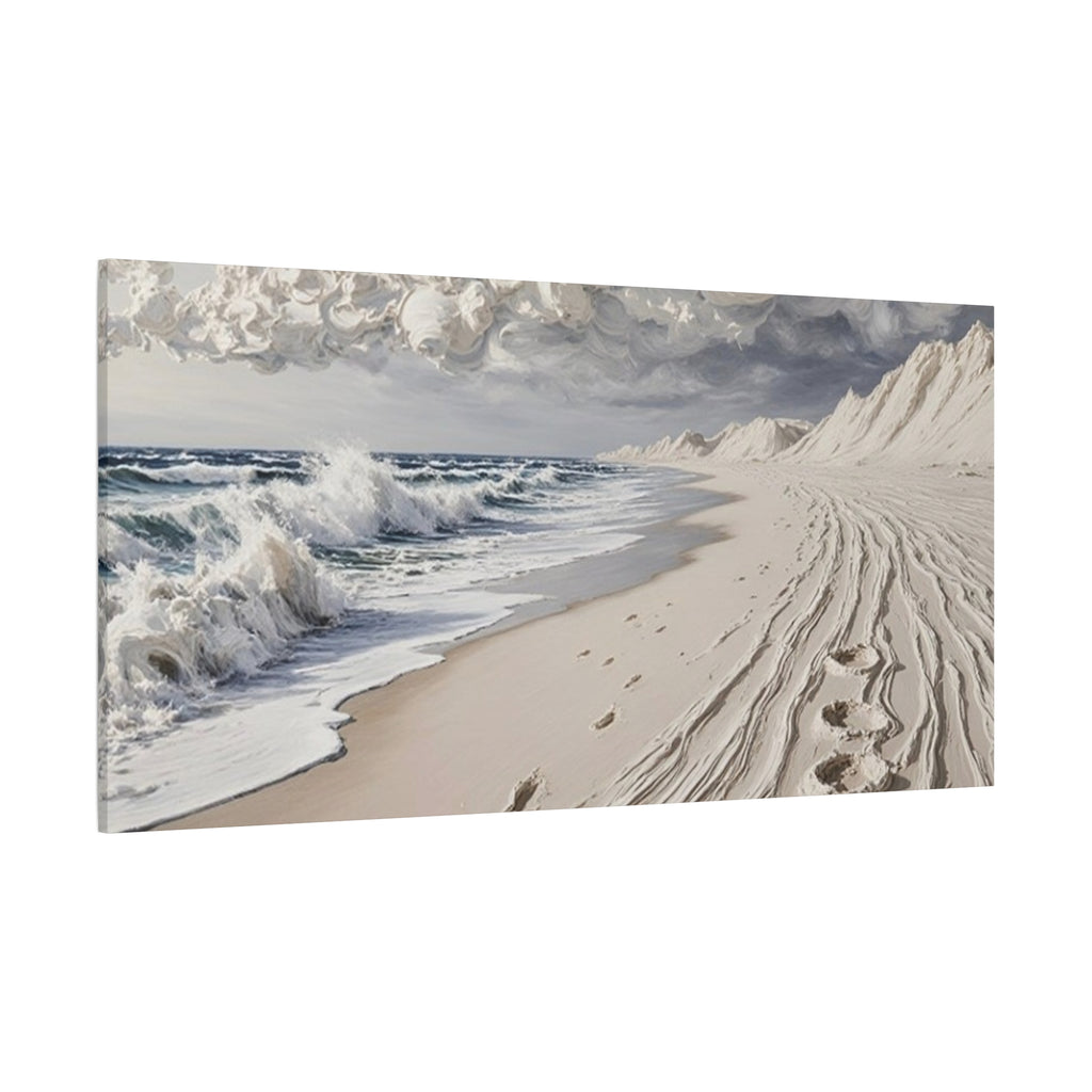 Coastal Serenity Matte Canvas Wall Art — Ocean Waves & Sandy Footprints