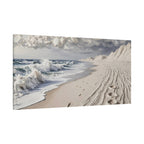 Coastal Serenity Matte Canvas Wall Art — Ocean Waves & Sandy Footprints