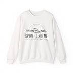 Spirit Lead Me Crewneck Sweatshirt — Minimal Sunrise Mountain Christian Prayer Pullover