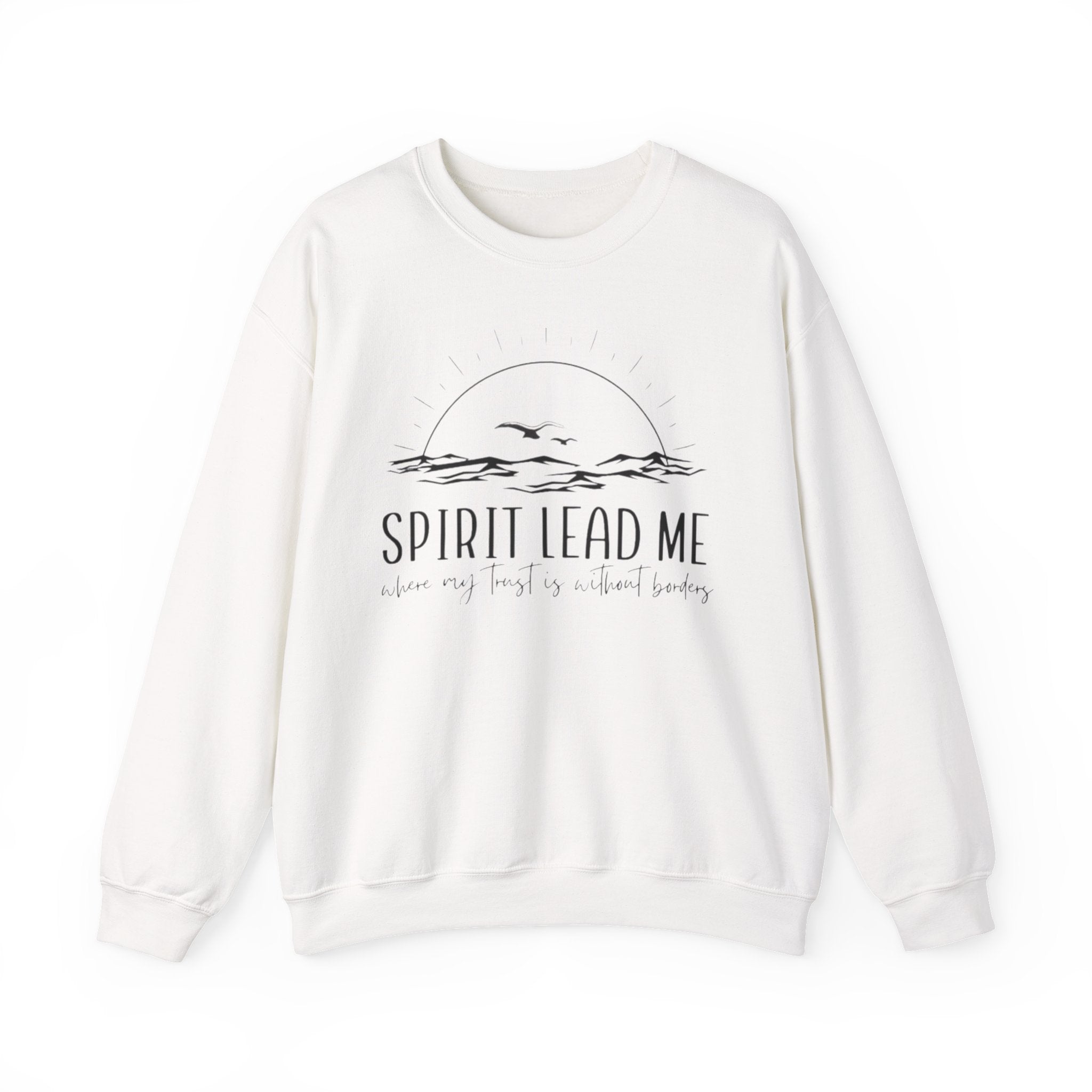 Spirit Lead Me Crewneck Sweatshirt — Minimal Sunrise Mountain Christian Prayer Pullover