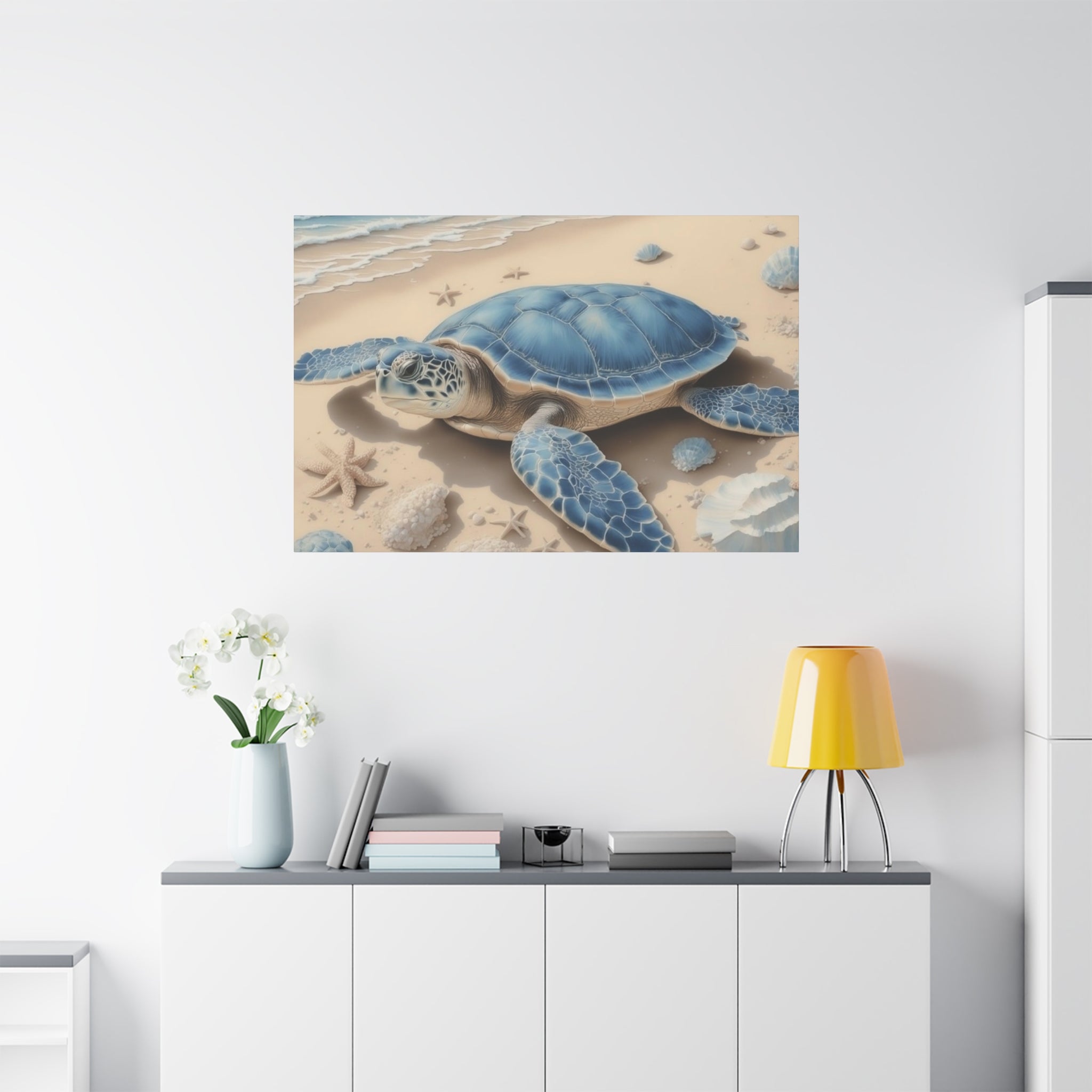 Blue Sea Turtle Canvas Art — Coastal Beach Wall Decor
