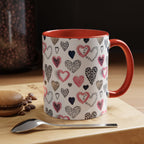 Heart Pattern Accent Coffee Mug — Pink & Navy Love Design (11/15 oz)