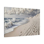 Coastal Serenity Matte Canvas Wall Art — Ocean Waves & Sandy Footprints