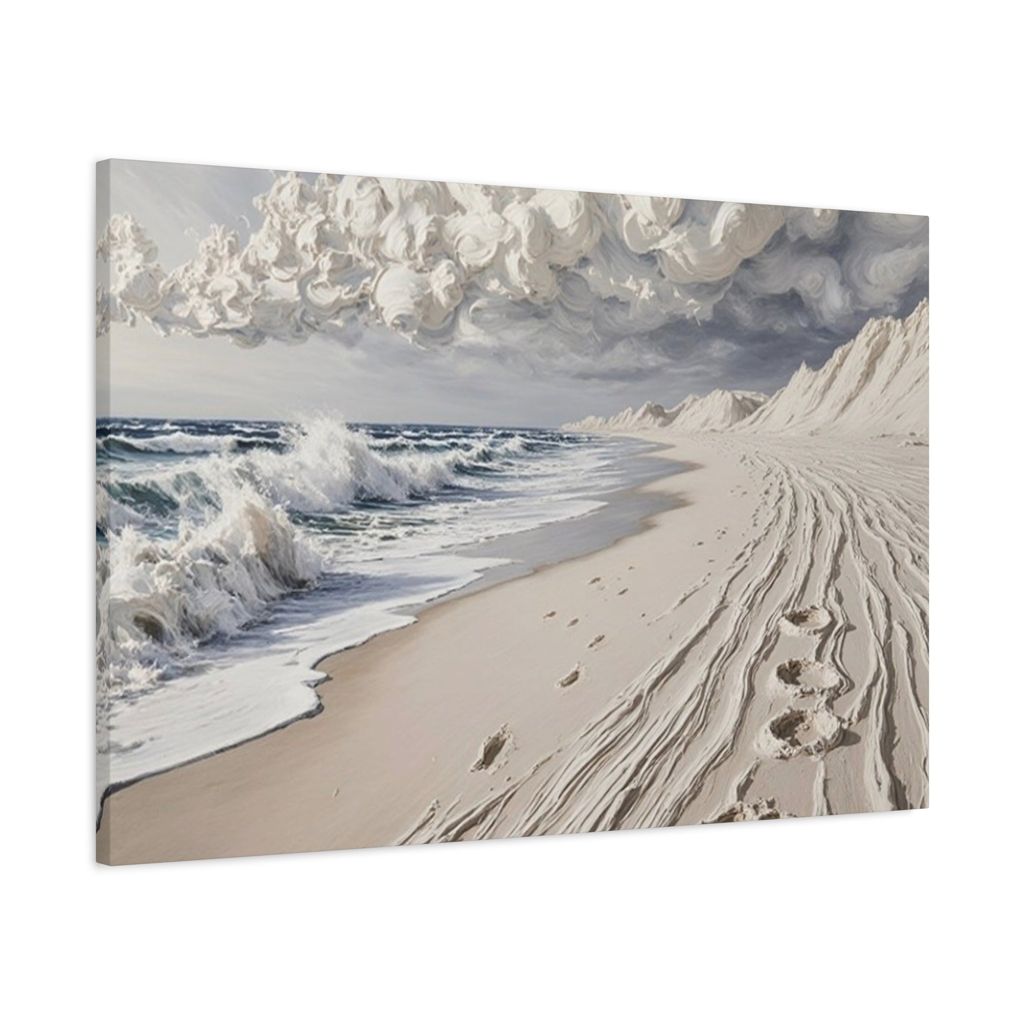 Coastal Serenity Matte Canvas Wall Art — Ocean Waves & Sandy Footprints