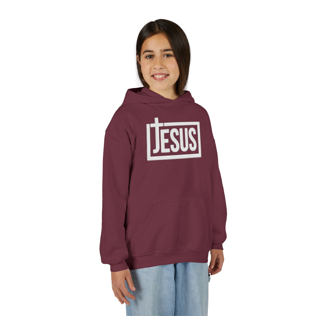 Youth Jesus Hoodie — Christian Faith Pullover with Cross Logo