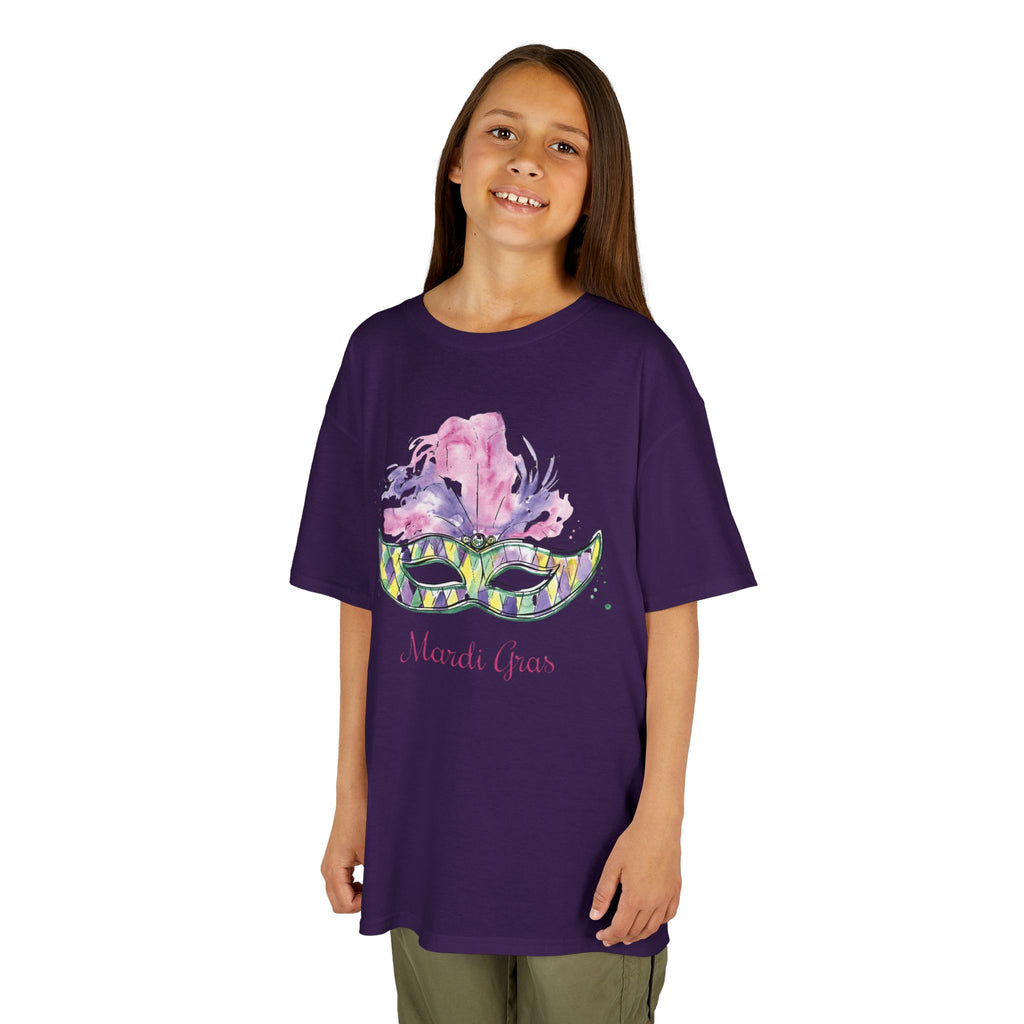 Kids T-Shirt — Watercolor Mardi Gras Mask Design