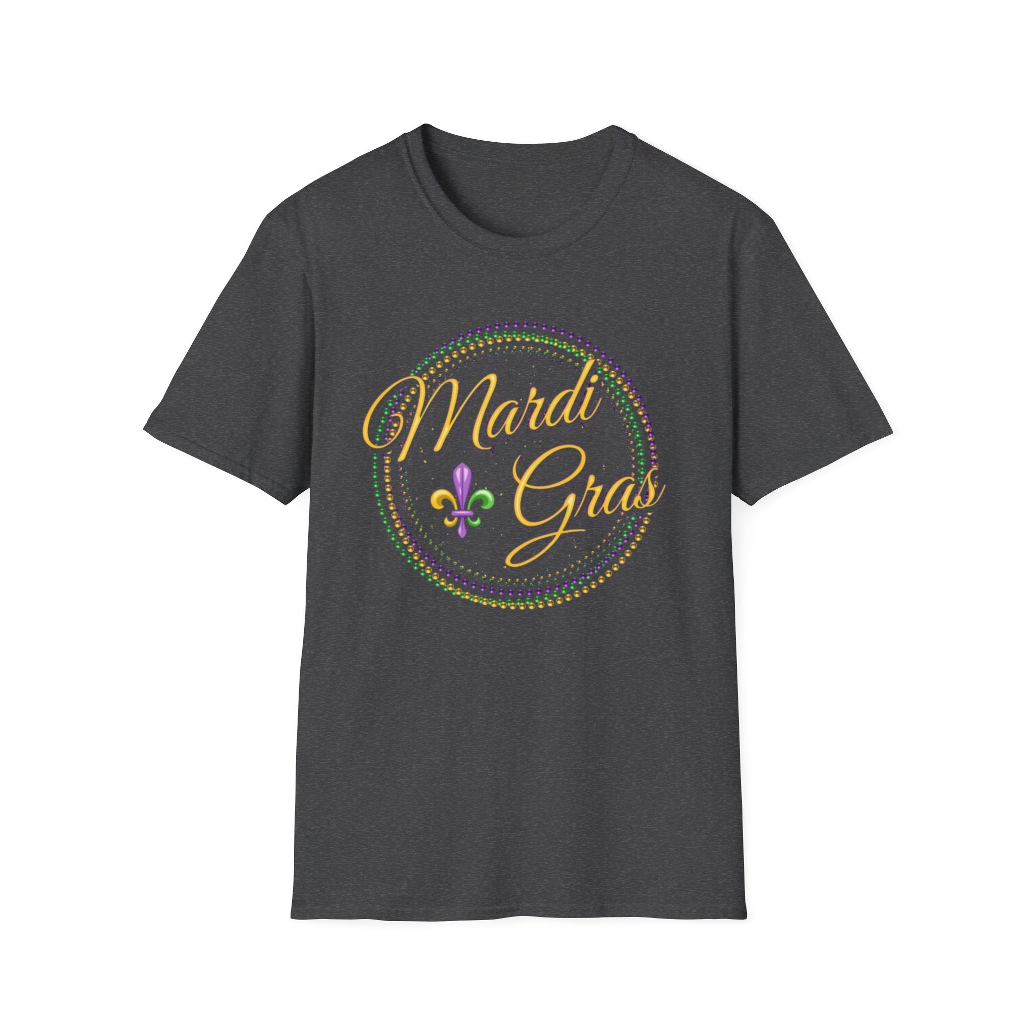 Mardi Gras T-Shirt — Purple Green Gold Beaded Fleur-de-Lis Celebration Tee
