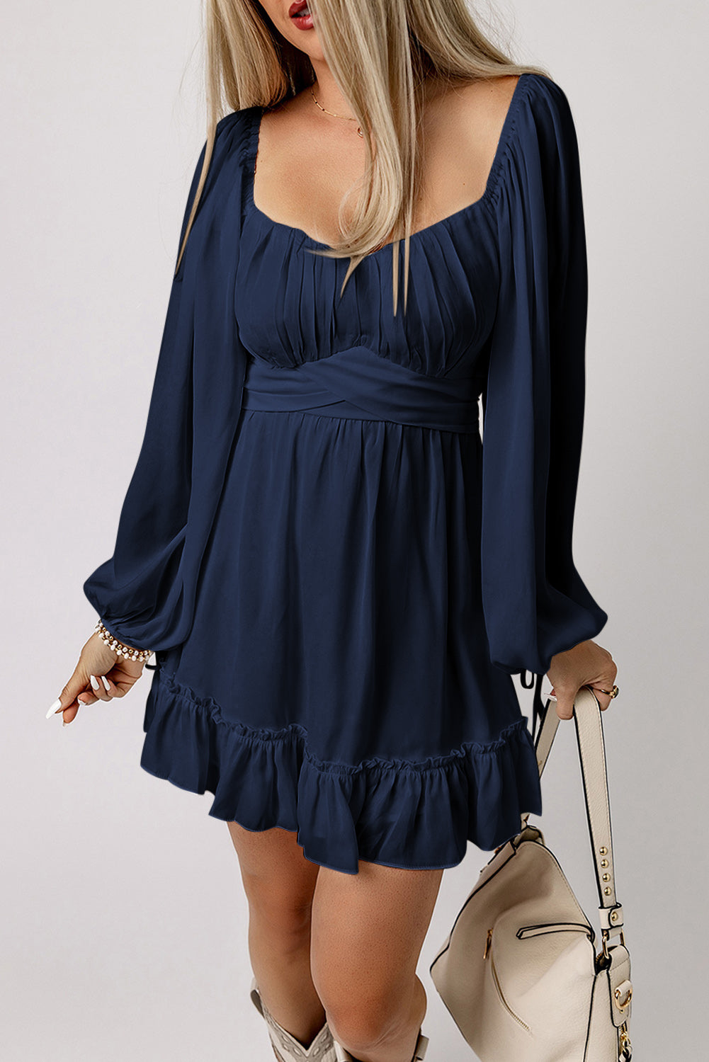 Navy Long Sleeve Mini Dress