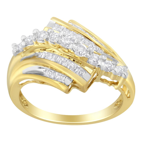 10K Yellow Gold Round and Baguette Diamond-Cut Ring (1/2 Cttw, I-J Color, I1-I2 Clarity)-1