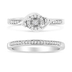 .925 Sterling Silver 1/4 Cttw Diamond Halo and Swirl Engagement Ring and Wedding Band Set (I-J Color, I3 Clarity)