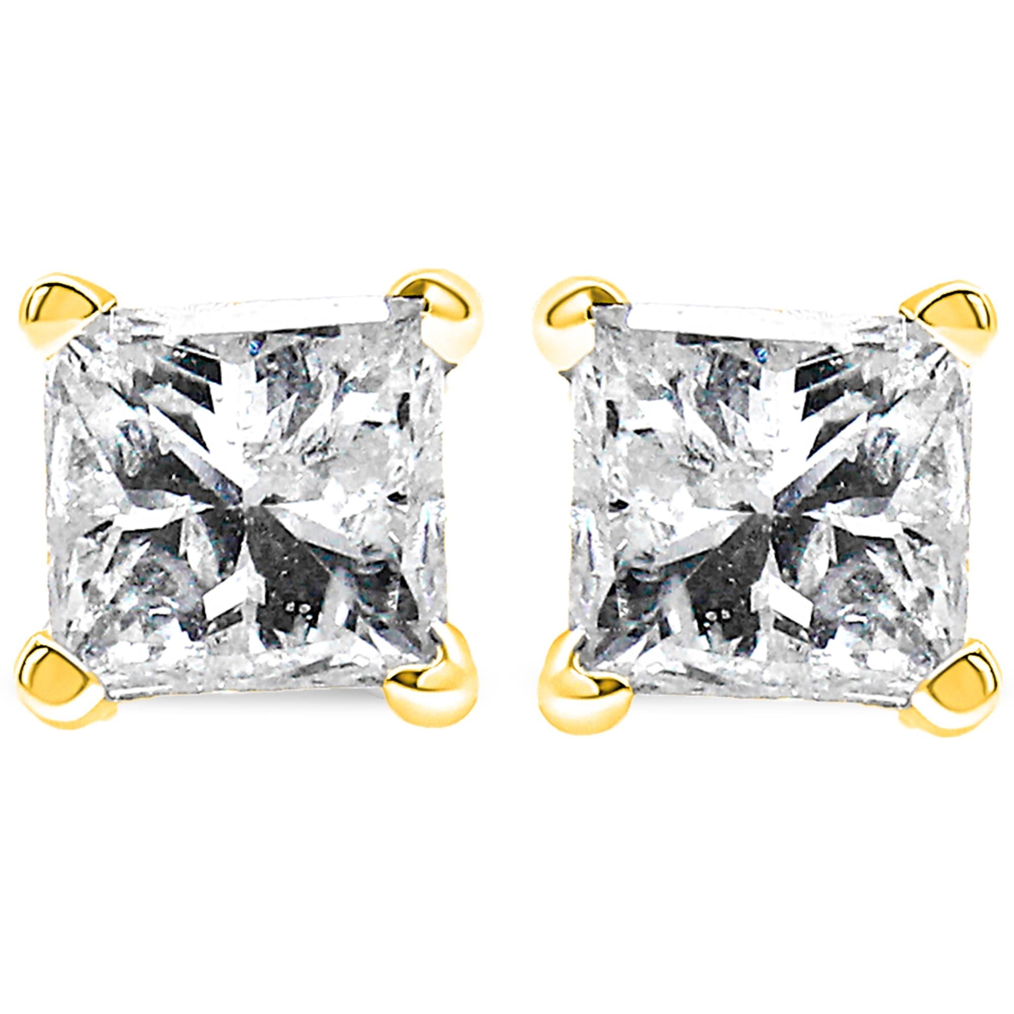 14K Yellow Gold 1/4 Cttw Princess-Cut Square Near Colorless Diamond Classic 4-Prong Solitaire Stud Earrings (H-I Color, I1-I2 Clarity)-1