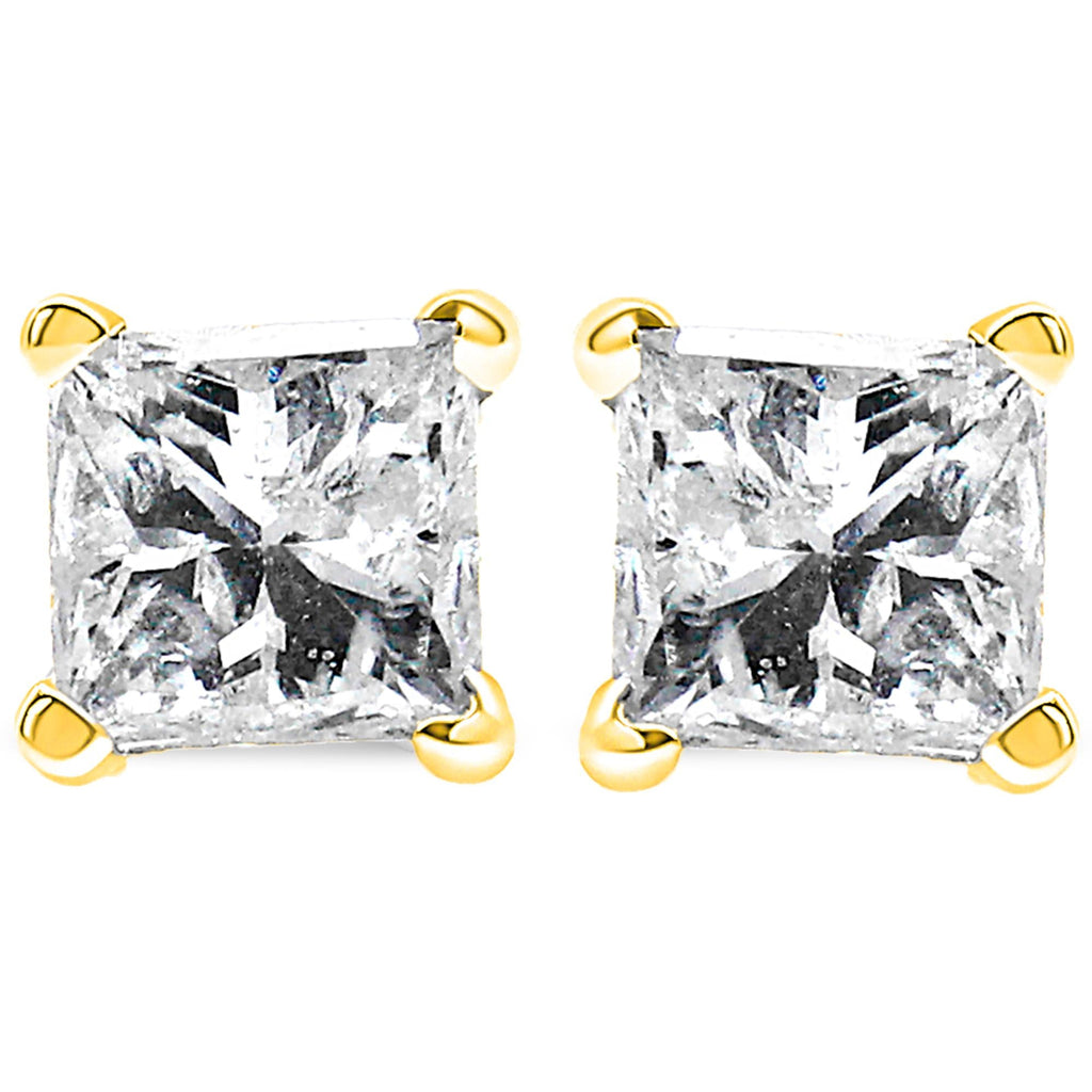 14K Yellow Gold Clarity Enhanced Princess Cut Diamond Certified Stud Earrings (0.50 cttw, H-I Color, I1-I2 Clarity)-1